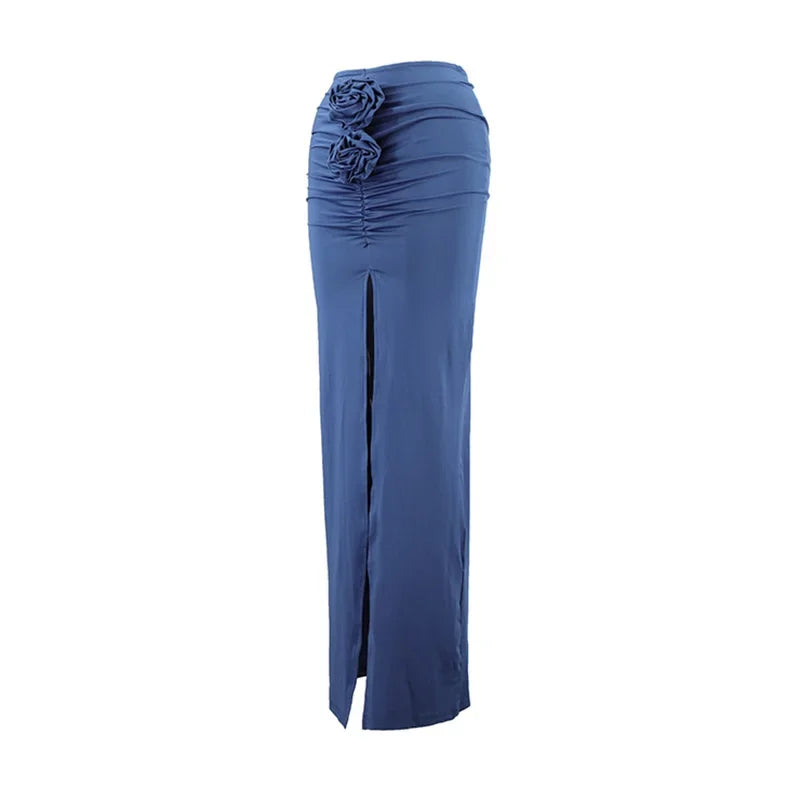 New Summer Fashion Women Skirt Streetwear Solid Skirts Appliques Sexy Split Slim Elegant Female Party Straight High Waist Skirts