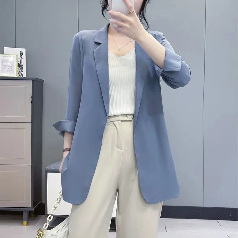 Purple Blazers Jacket for Women Fall Outfits Korean Long Trend Clothing Casual Women's Blazer Suits Tailoring 2024 Spring Coats