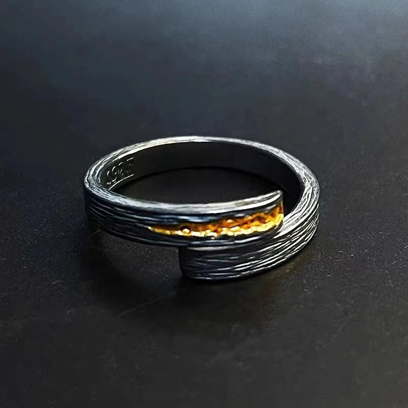 Personality Thumb Ring Male Jewelry Opening Gold Black Collision Men s925 Ring Silver Hand Decoration
