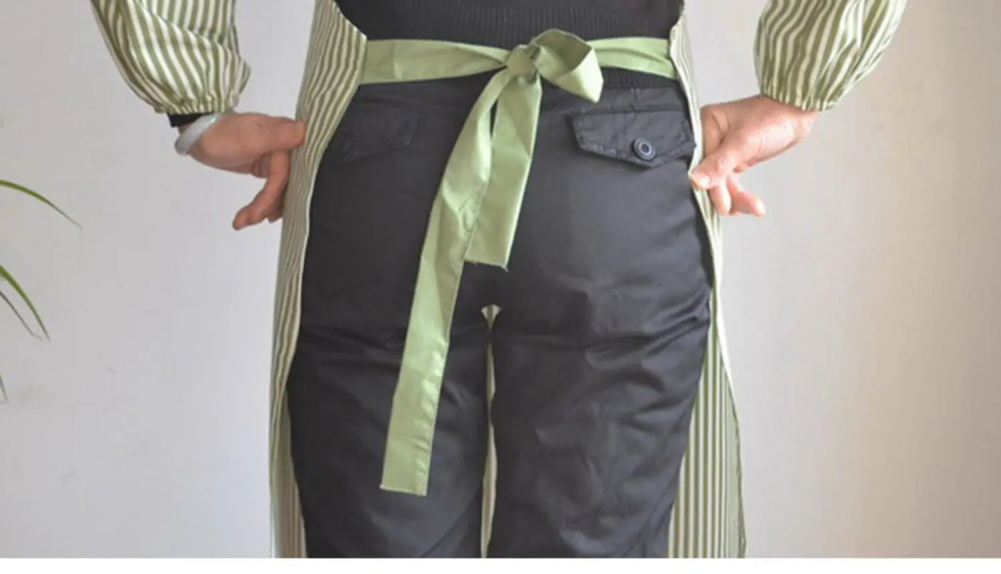 Fashionable Striped Apron For Home Kitchen Cooking Long Sleeved Women's Cute Anti Stain Work Dining Work Clothes Smock