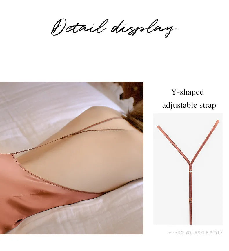 Sexy nightwear women Sleepwear Deep V Suspender Nightdress Beauty Back Simulation Silk Nightgowns Thin Home Clothes