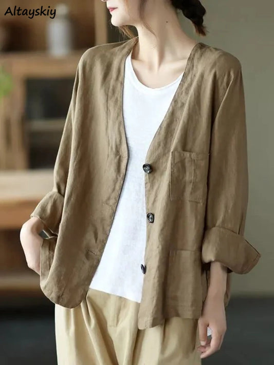 Jackets Women Retro Loose Design All-match Korean Style Leisure Minimalist Pure Female Popular Classic Basic Autumn Streetwear