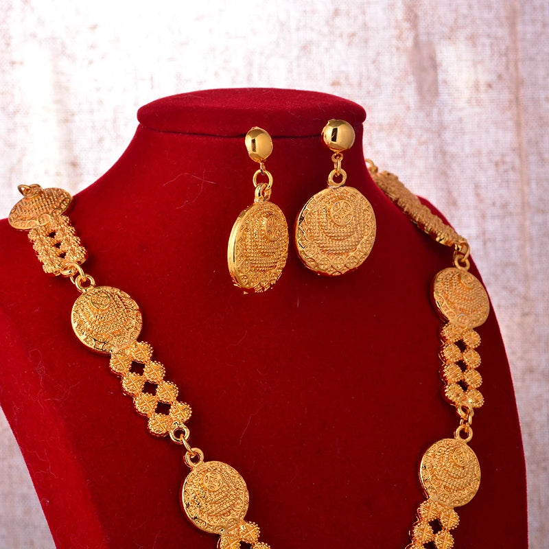 Dubai Fashion Bridal Jewelry Set Indian Wedding 24k Gold Plated Necklace&Earrings Set for Arab Party Gifts