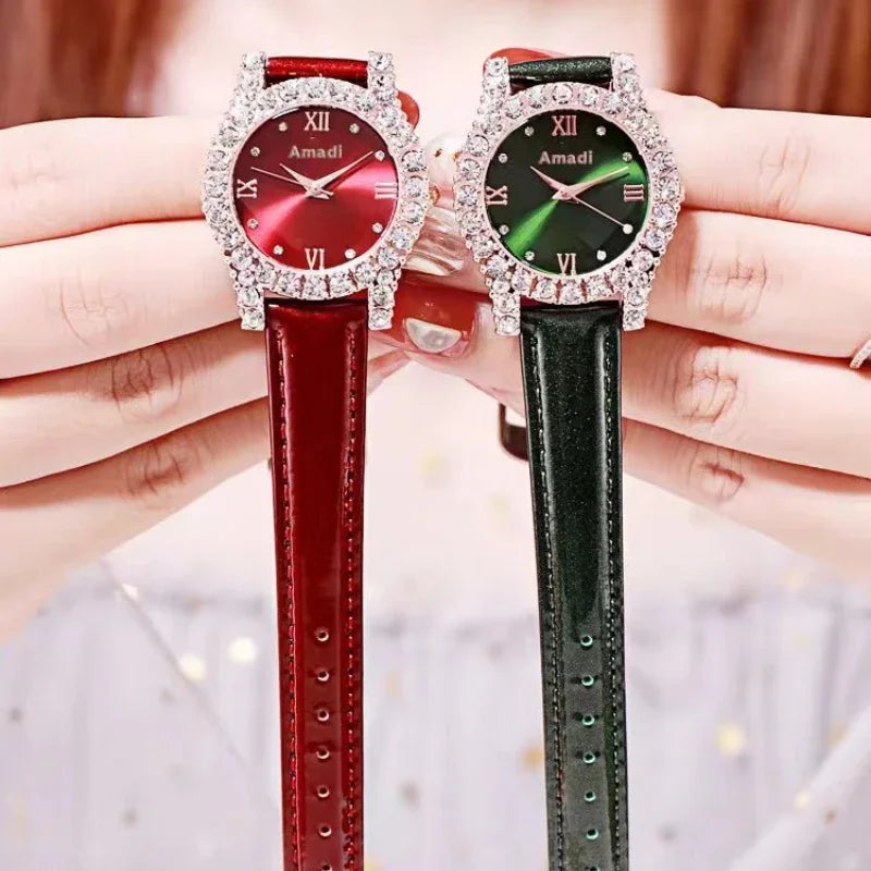 Woman Watch Fashion Elegante Ladies Watch Luxury Rhinestone Leather Strap Quartz Wrist Watches Clock for Women Gifts Reloj Mujer