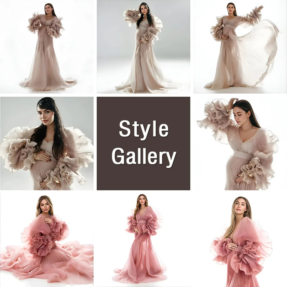 Maternity Dress for Pregnant Women for Photo Shoot V Neck Pleated Organza Long Flowy Maternity Dresses for Pregnant Photography