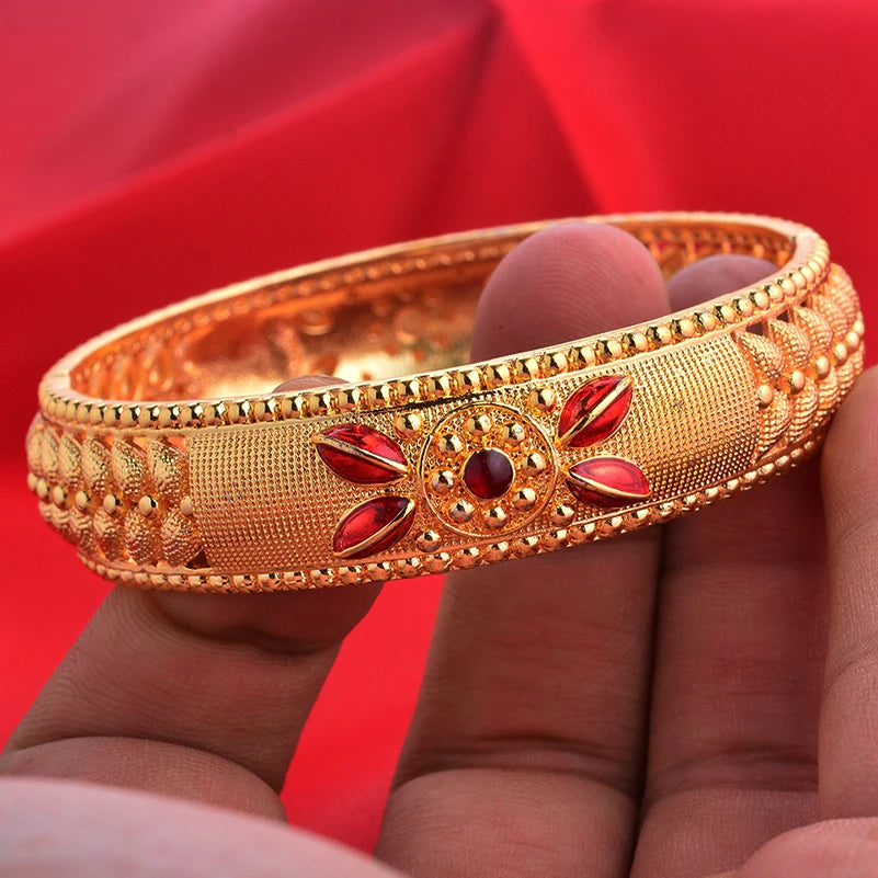 Dubai Wholesale Gold Color Bangles For Women Indian Charm Bracelet Jewellery Arabic Wedding Party Banquet Gifts