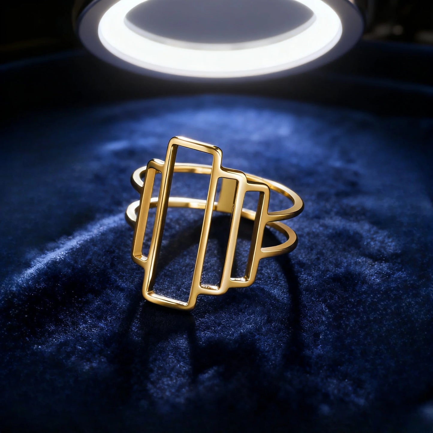 Fashionable and minimalist rectangular geometric ring with hollowed out lines geometric building ring minimalist couple ring