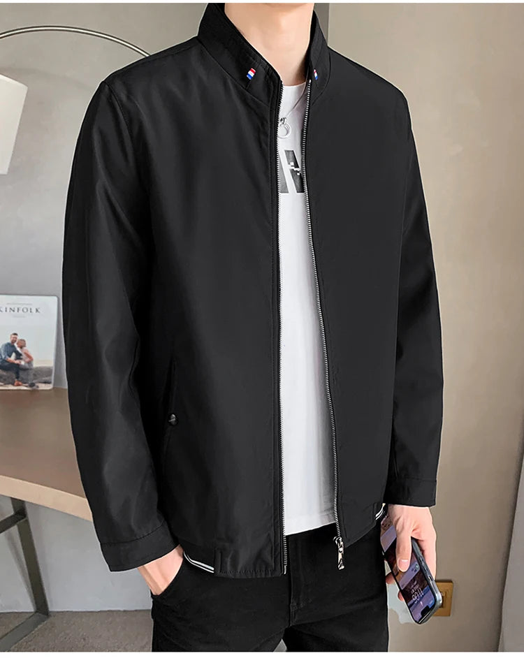 Blazer Jacket Men Casual Jacket Spring Autumn Workwear Stand Collar Zip Up Coats Men Lightweight Business Style Outerwear