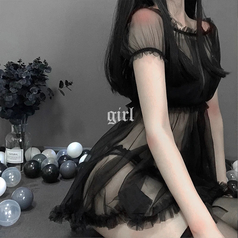 Sexy Lingerie White Night Dress Perspective Out Lace Sleepwear Female Temptation Women's Nightgown Nightwear Sleeping Dress