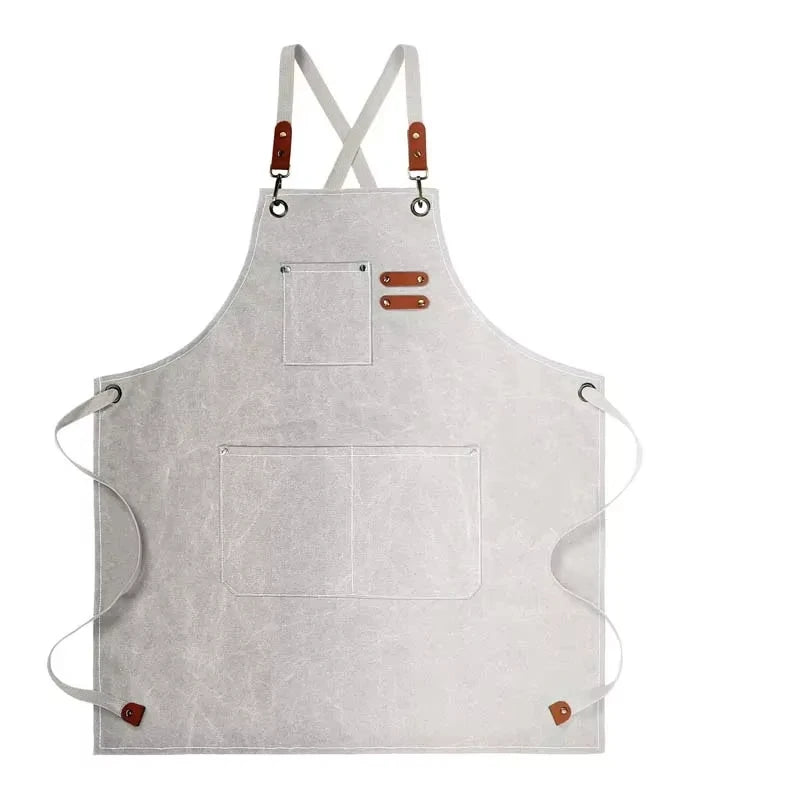 Kitchen Household Cooking Canvas Apron Can Wipe Hands Men Women Adult With Tool Pockets Oil-proof Waterproof Fashion Coffee Over