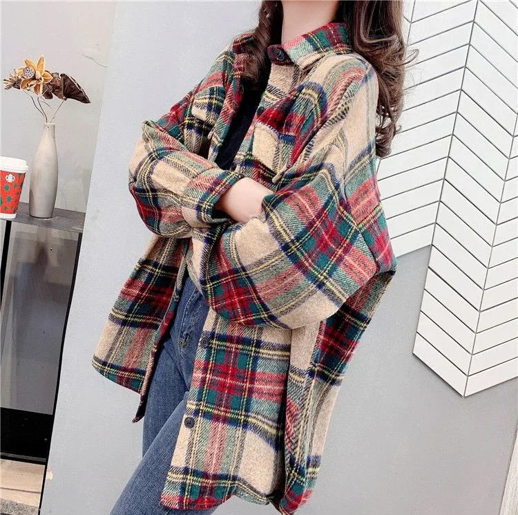 Jacket for Women Check Spring Autumn Vintage Coats Woman 2025 Trend Luxury Long Sleeve Casual Clothing Promotion Youthful Offer