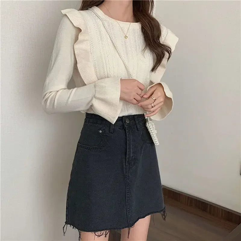 Ladies Sweaters Pullovers Round O Neck Grey Knitted Top for Women Jersey Winter 2025 Jumper Economics Long Sleeve Thermal Blouse