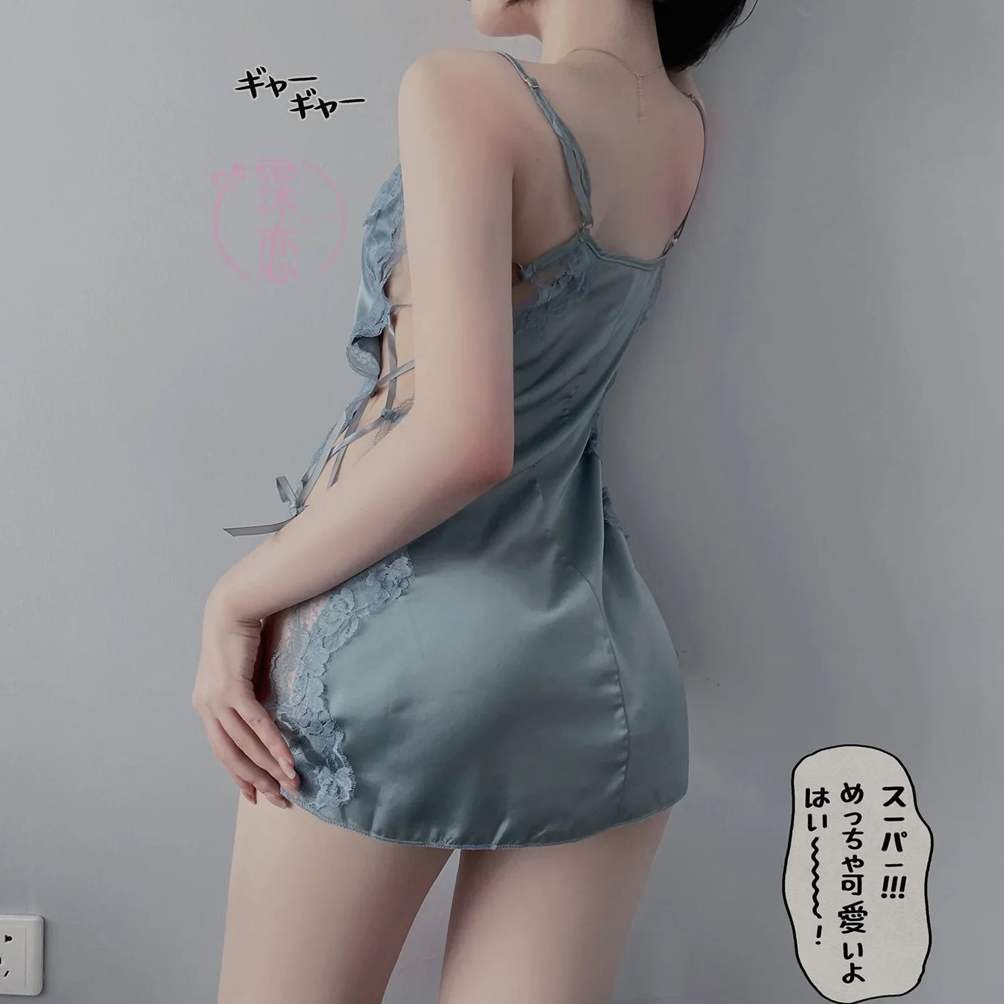 Satin Nightgown Lady Sexy Bowknot Lace Lingerie Spaghetti Strap Night Dress For Women Nighties Sleeveless Sleepwear Nightwear