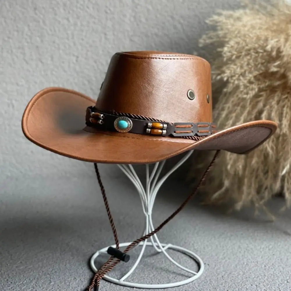 Hat Vintage Sombrero Hombre For Men For Women Faux Leather Drawstring Travel Cowboy Hat Women Cap Fisherman Hat Bucket cap
