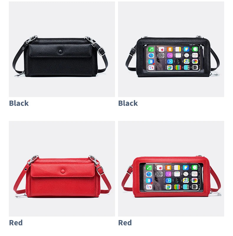 New Women Handbags Female Genuine Leather Shoulder Bags Multi Functional Large Capacity Crossbody Bags Touch Screen Phone Bag