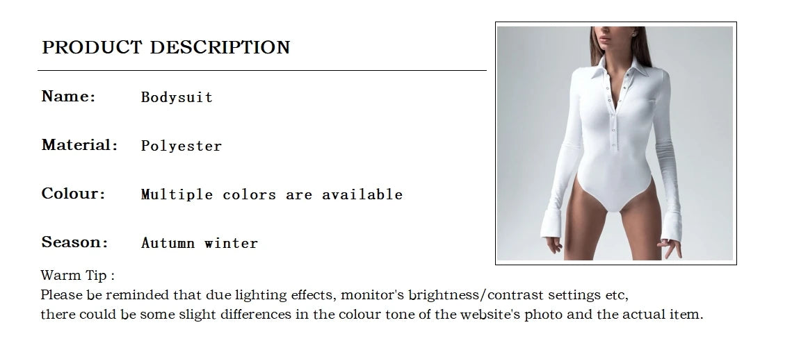 Long Sleeve Bodysuit Women Y2k Clothes Button Lapel Sexy Tops Autumn Winter Fashion Stretch Tight Elegant Body Suits Women 2024