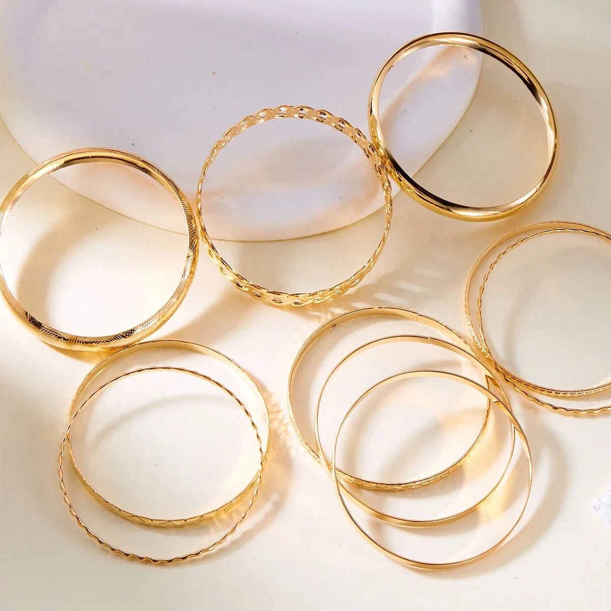 10pcs/set Metal Bangles Set For Women Heavy Punk New Styles Hiphop Textured Fashion Stackable Bracelets Party Jewelry