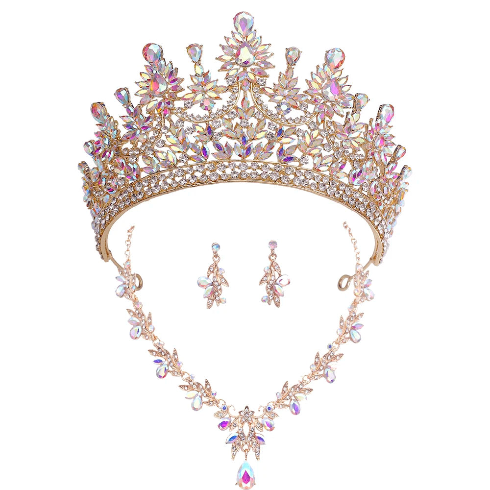 Bridal Crown Jewelry Sets for Women Princess Tiaras and Crowns Choker Necklace Earring Wedding Dress Jewelry Costume Accessories