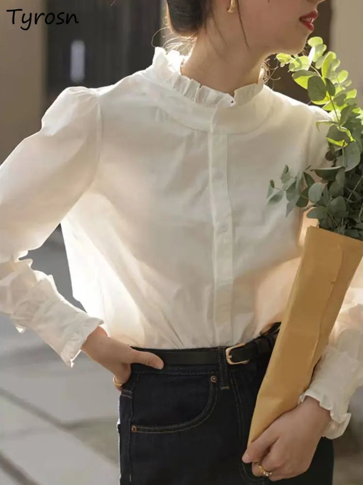 Shirts Women Temperament Design Tender Retro Sweet Korean Style Femme Ins Fashion Pure Spring All-match Daily Leisure Minimalist