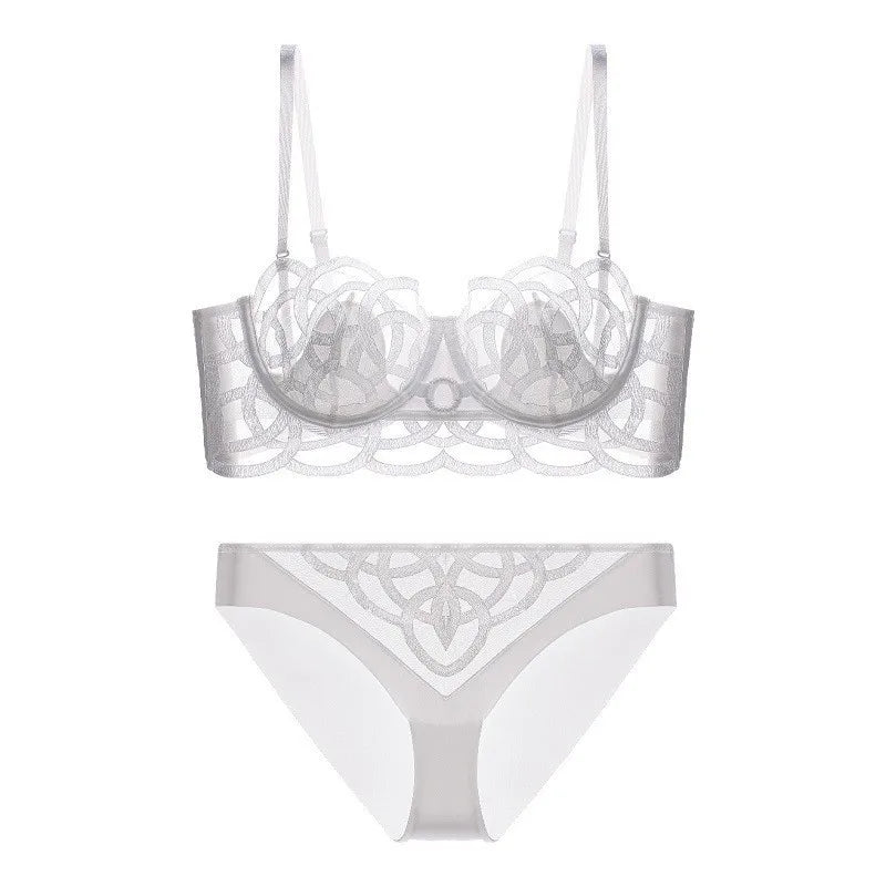 Women's Sexy Underwear Bra Female Hollow Out Thin Cotton Rabbit Ear Cup Soft Breathable Gathering Lace Large-sized Bra Everyday