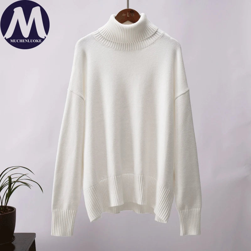 Sweater for Woman Autumn Winter New High Neck Thickened Warmth Knitted Sweater Fashionable Casual Loose Sweaters Pullovers