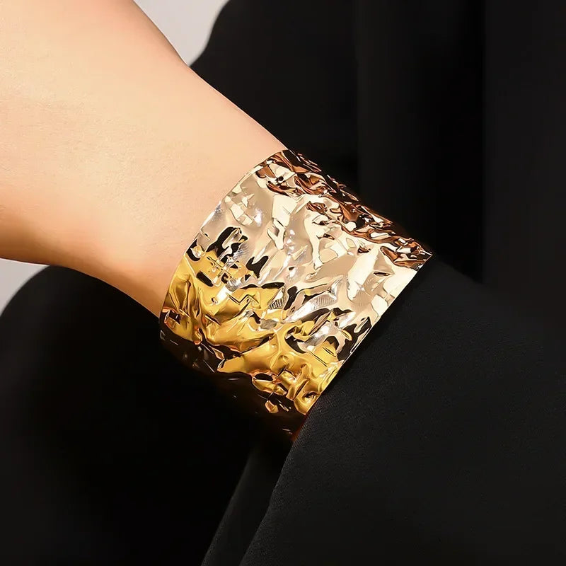 Bangles For Women Irregular Metal Cuff Bracelet Pleated Wide Edition Exaggerated Party Gift Holiday Fashion Jewelry CB042