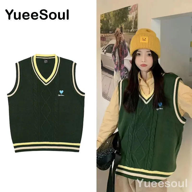 Sweet Kawaii Sweater Vest Printed Sleeveless Casual Outerwear Knitted Waistcoat 2023 Vintage Y2K Spring  E Girl Pullovers Tops