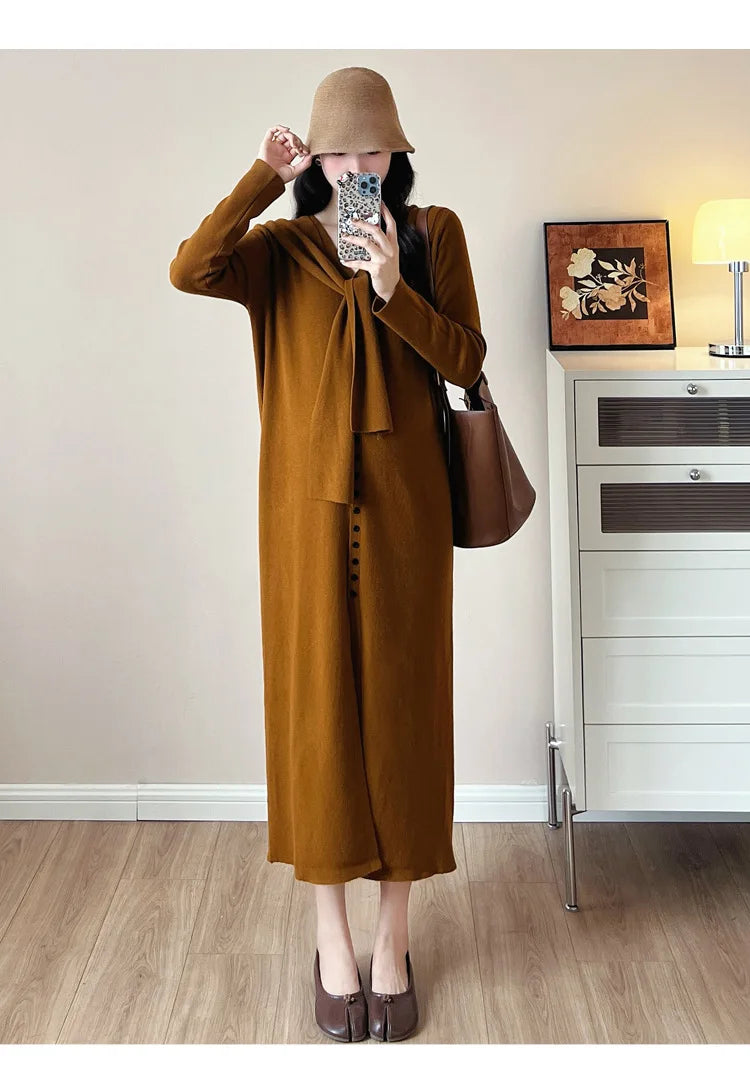 Maternity Dress for Pregnant Women  Knit Sweater Dress Cozy Loose Fit Elegant Autumn Pregnancy Outfit with Relaxed Vibes