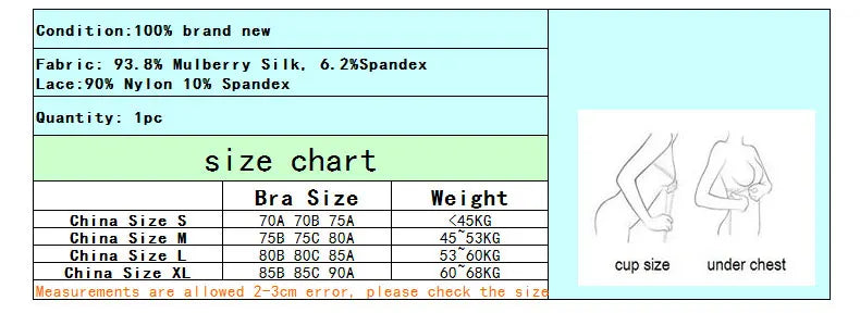 Women Silk Bras 93.8% Mulberry Silk 6.2 Spandex Lace Satin Surface Wire Free Wireless Bra Bralette Everyday Wear TA018