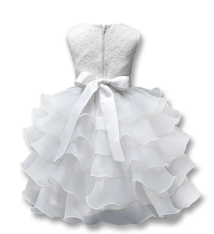 Girls Elegant Dresses Flower Tutu Cake Dress Baby Gown Vestidos Wedding Party Kids Clothes Birthday Ceremonial Baptism Ball Gown