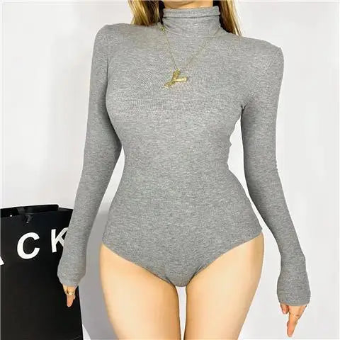 Women's High Neck Bodysuit Long Sleeved Shapewear Tights Body Shaper Lady streetwear Female Warm Clothing crotch T shirt