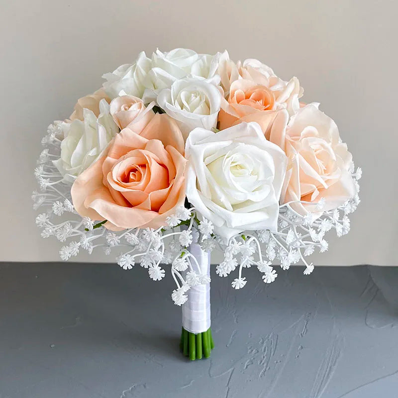 Bridal Bouquet Wedding Flowers Bridesmaids Silk Roses Fake Babys Breath Bride Wedding Accessories Table Centerpiece Decoration