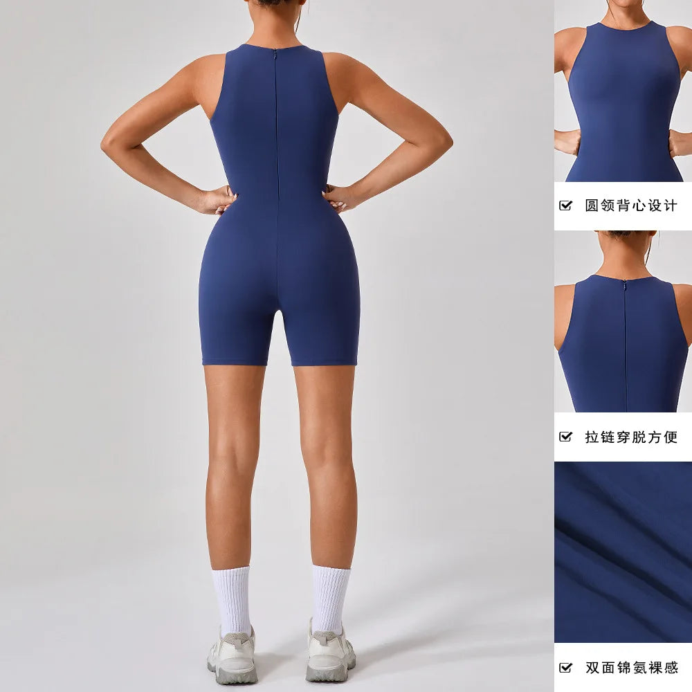 High Elastic Yoga Jumpsuit Women Black Tight Fitting Sport Set Sleeveless Fitness Seamless Slim Workout Running Short Rompers