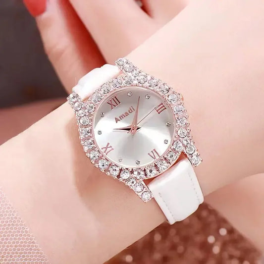 Woman Watch Fashion Elegante Ladies Watch Luxury Rhinestone Leather Strap Quartz Wrist Watches Clock for Women Gifts Reloj Mujer