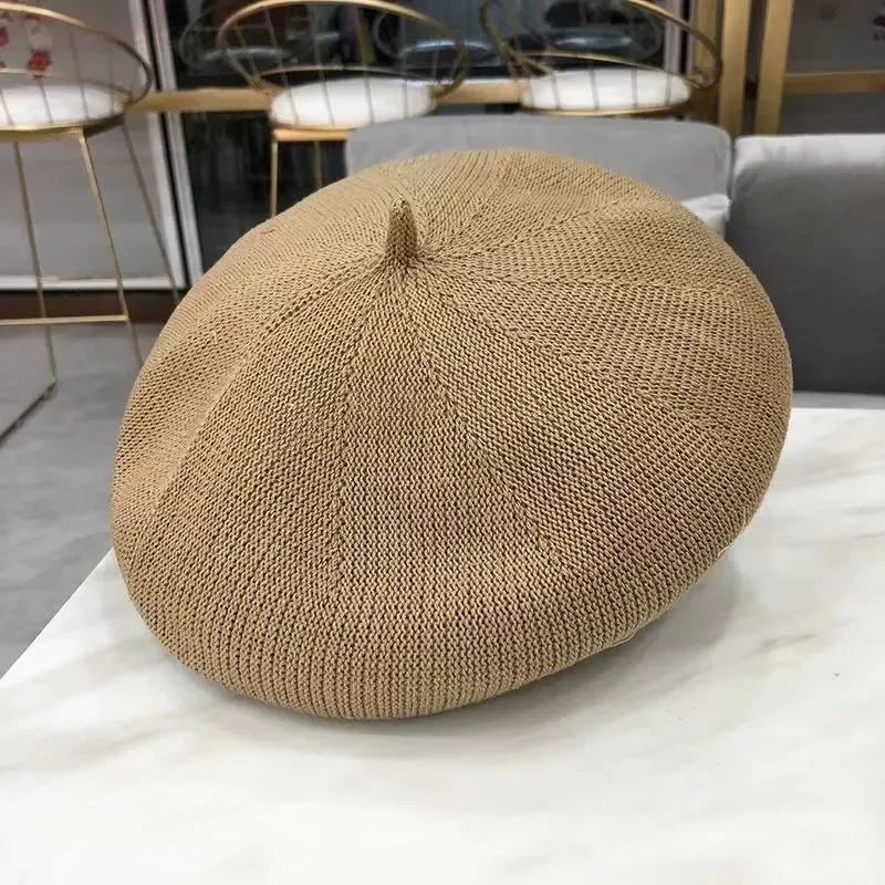 Summer Beret Hats For Women Flat Cap Knit 100% Cotton Hats Lady Girl Berets Hat Bone Female Tocas Painter Hat sun cap