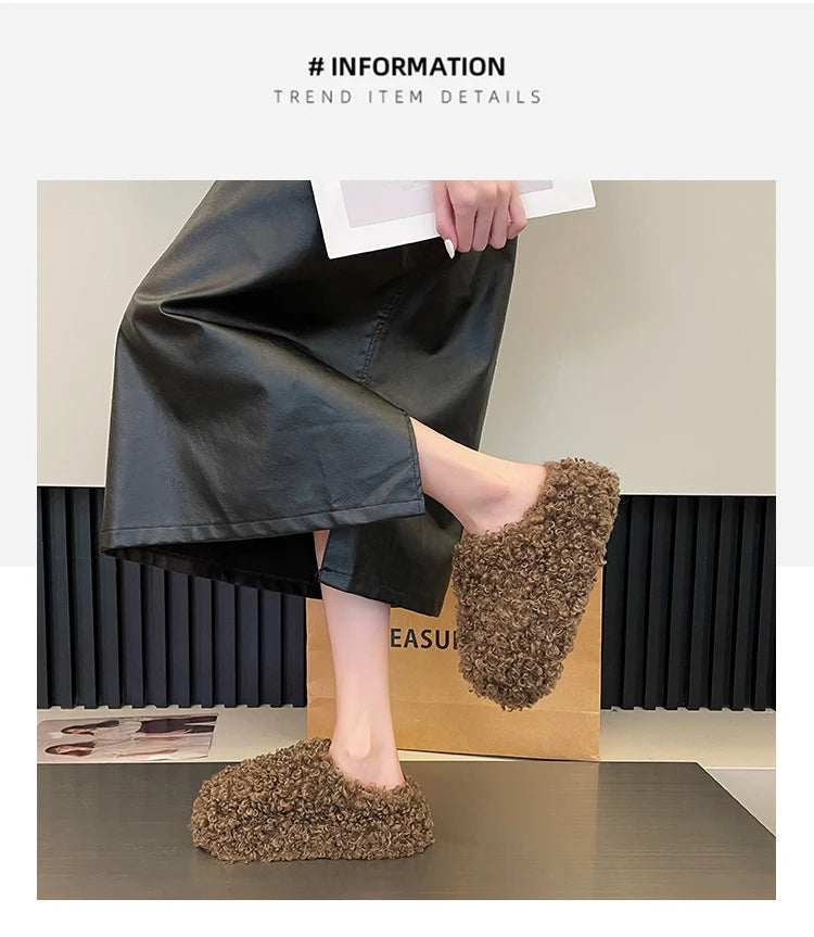 Shoes Woman 2025 Cover Toe Slippers Casual Platform Fur Flip Flops Pantofle Luxury Plush New Slides Shoes Woman 2024 Plush Slipp