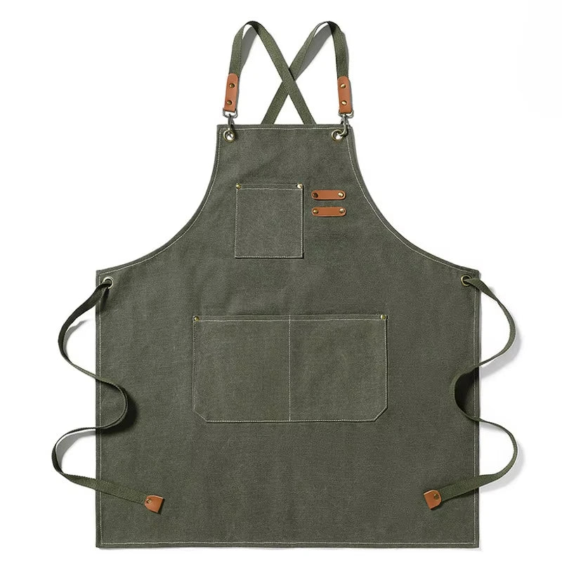 Kitchen Household Cooking Canvas Apron Can Wipe Hands Men Women Adult With Tool Pockets Oil-proof Waterproof Fashion Coffee Over