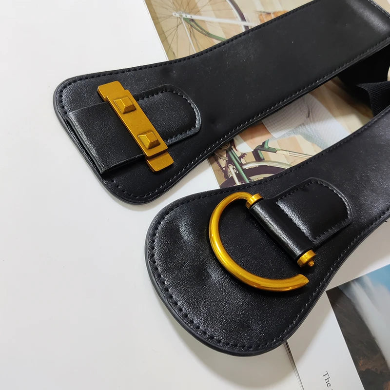 Designer Belts For Women High Quality Luxury Female Waist Stretch Cummerbunds Black Elastic Corset Belt Big Dress Waistband