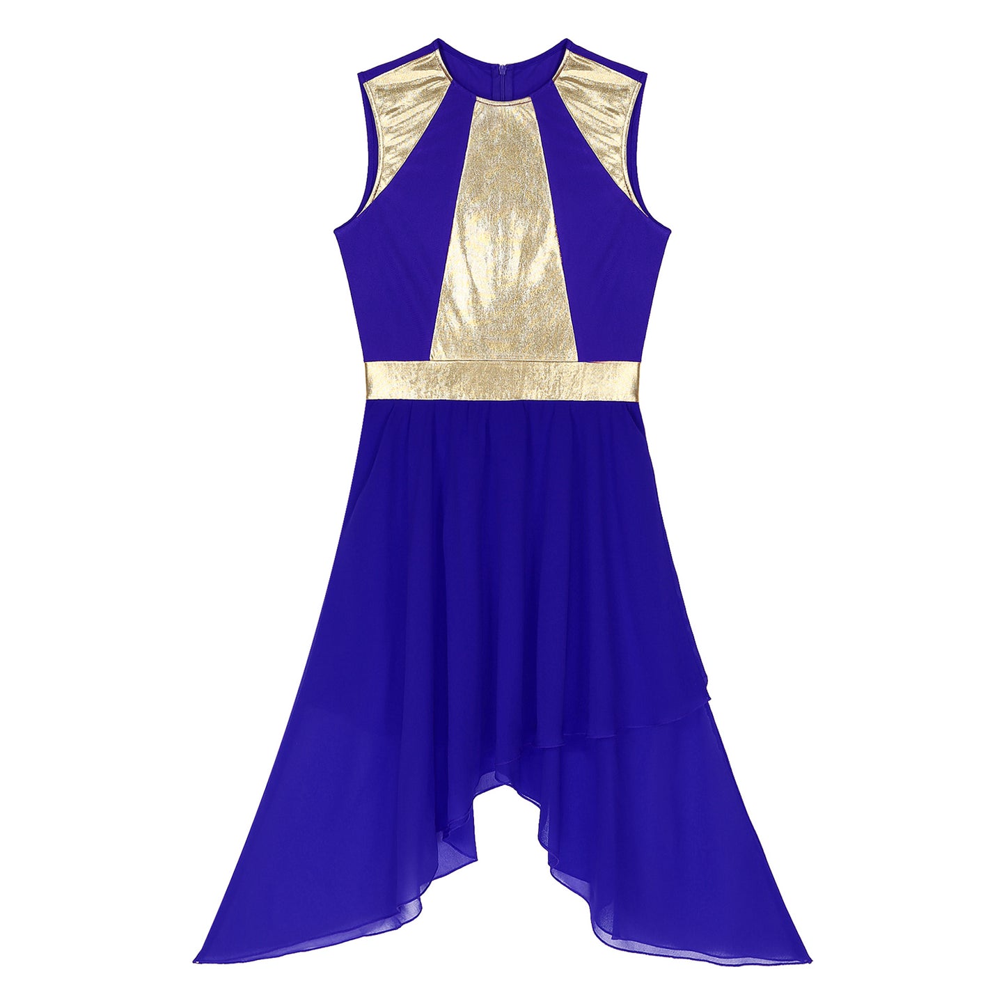 Womens Lyrical Dance Dress Ballroom Dancing Church Choir Stage Performance Costume Sleeveless Asymmetrical Hem Dresses Dancewear