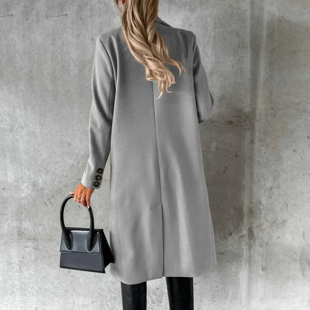 Woolen Outerwear Autumn Winter Female Overcoat Elegant Streetwear Stylish Lapel Buttons Woolen Coat Outerwear