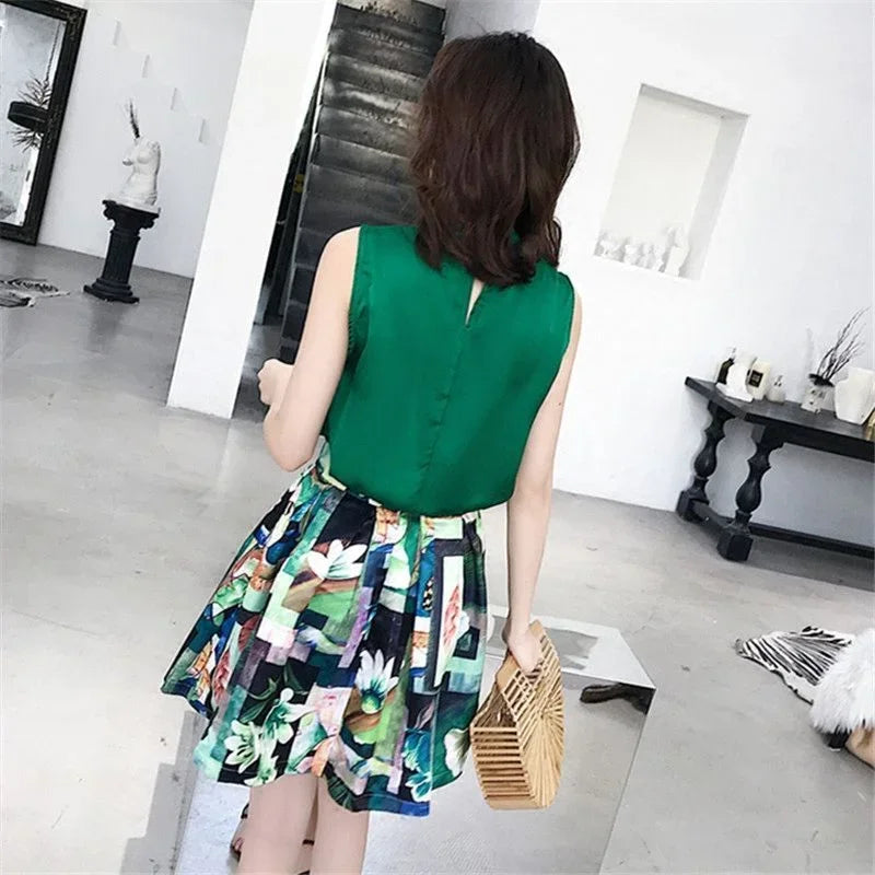 Women's Two Piece Set Skirt Printing Dress Mature Summer Clothes 2025 Y2k Festival Full New Matching in The Same Female Outfits