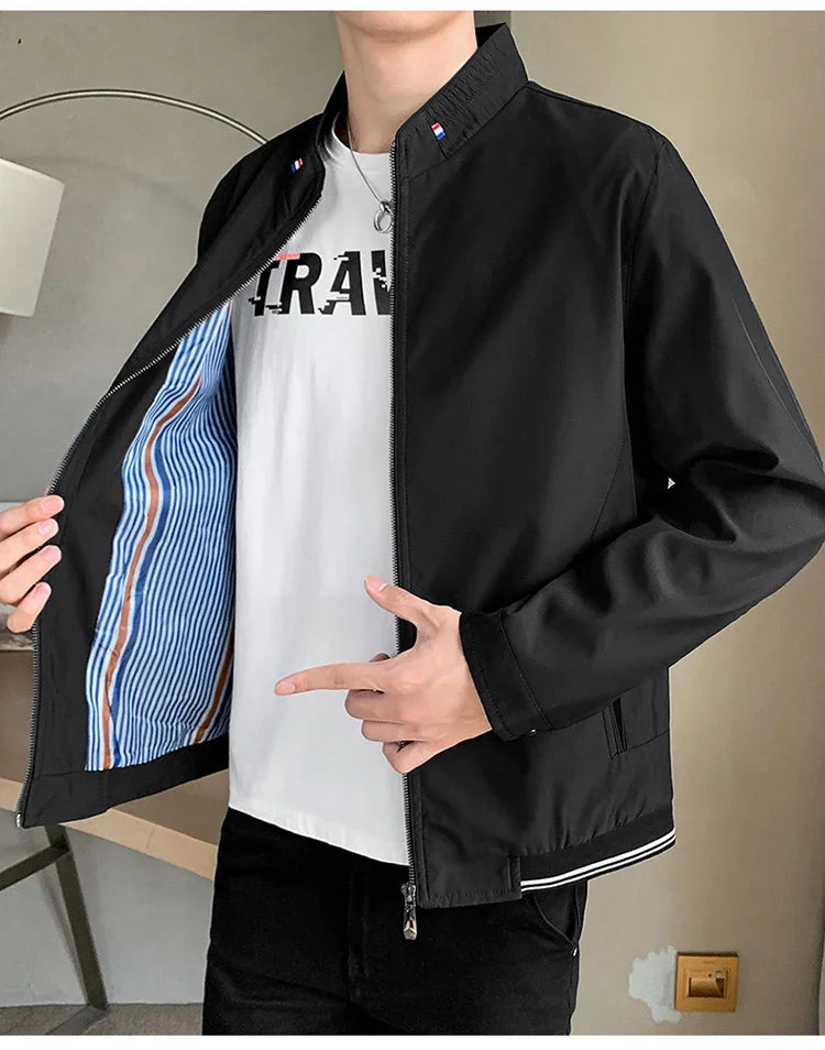 Blazer Jacket Men Casual Jacket Spring Autumn Workwear Stand Collar Zip Up Coats Men Lightweight Business Style Outerwear