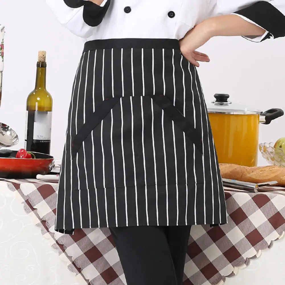 Kitchen Cooking Apron Unisex Striped Plaid Apron With Pocket Waterproof Men Women Waist Apron For Restaurant Bar Short Pinafore