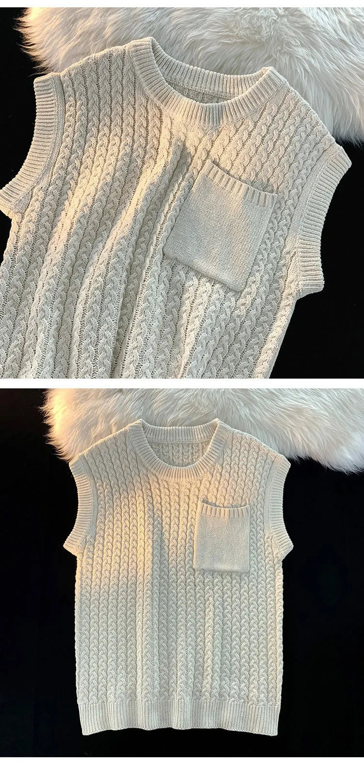Sweater Vest Men Winter Students Knitwear Harajuku Round Neck Pockets Handsome Casual Streetwear Unisex Preppy Stylish Ins