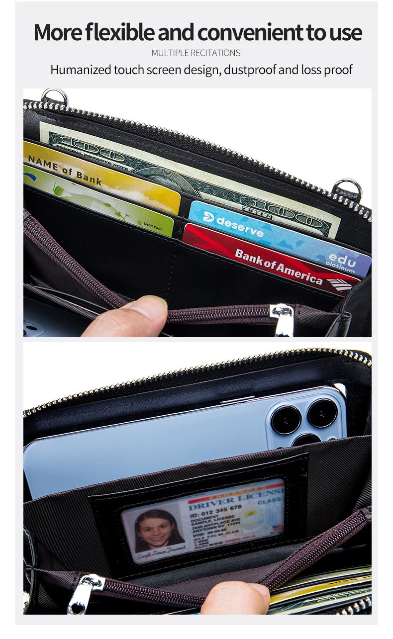 New Women Handbags Female Genuine Leather Shoulder Bags Multi Functional Large Capacity Crossbody Bags Touch Screen Phone Bag