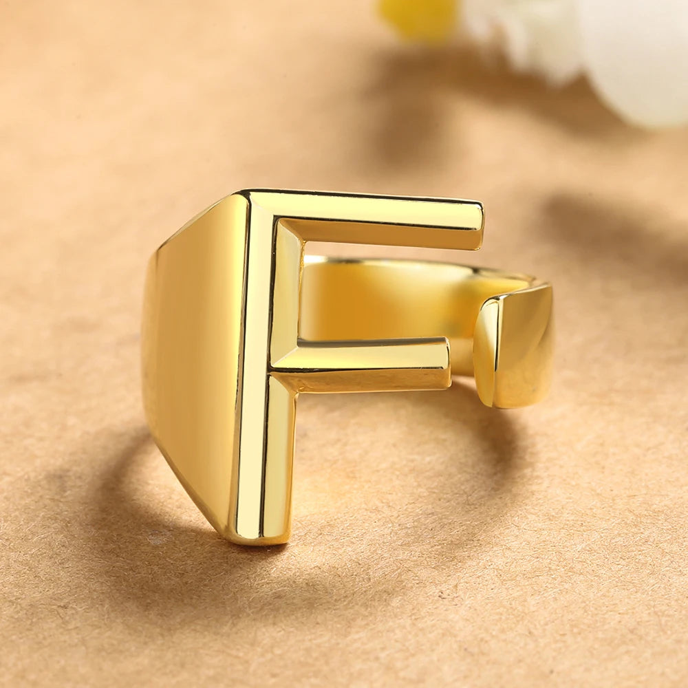 26 English Letters 925 Silver Ring Joint Fashion Personality Retro Index Finger Ring Opening 18K Gold Ring