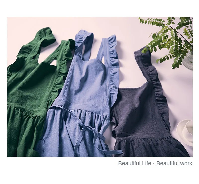 Kitchen Apron Ruffled with Pockets for Chef Gardening Cross Back Work Women with Big Pinafore Dress Baking Cooking BBQ & Grill