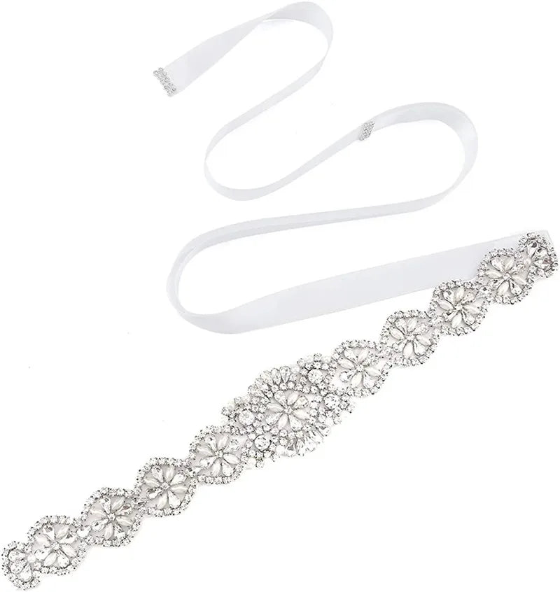 Bridal Belts Bling Wedding Women Handmade Jewelry Silver Rhinestone Pearl Crystal Sparkly Party Formal Dress Diamond Bride Sash