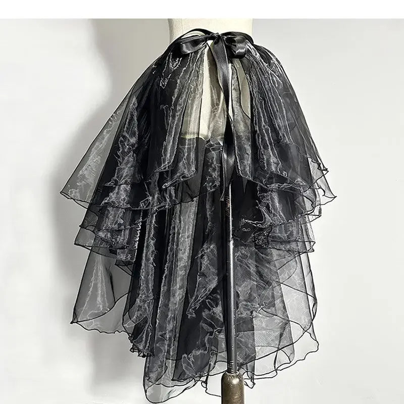 Women Dance Skirts Ballet Gauze Swing Wrap Small Apron Ladies See-through Irregular Bow Tie Knee-length Tailed Mid-length Skirts
