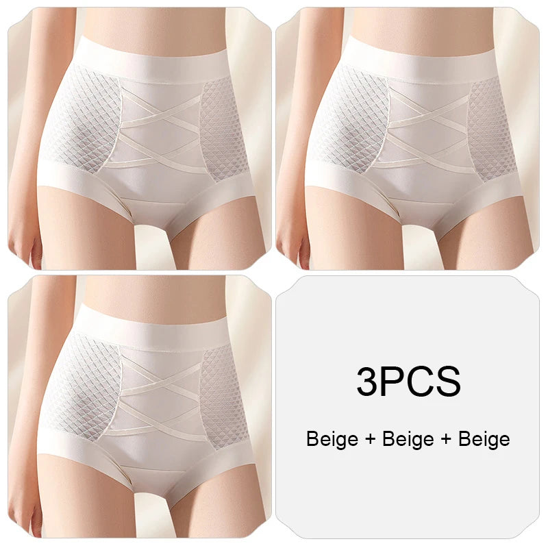 Fashion Belly Reducing Panties for Woman Women Micro Underwear Woman Ice Silk Women's Lingerie High Waist Panties Set Pack Sexy